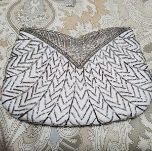 white with silver sequins vintage clutch